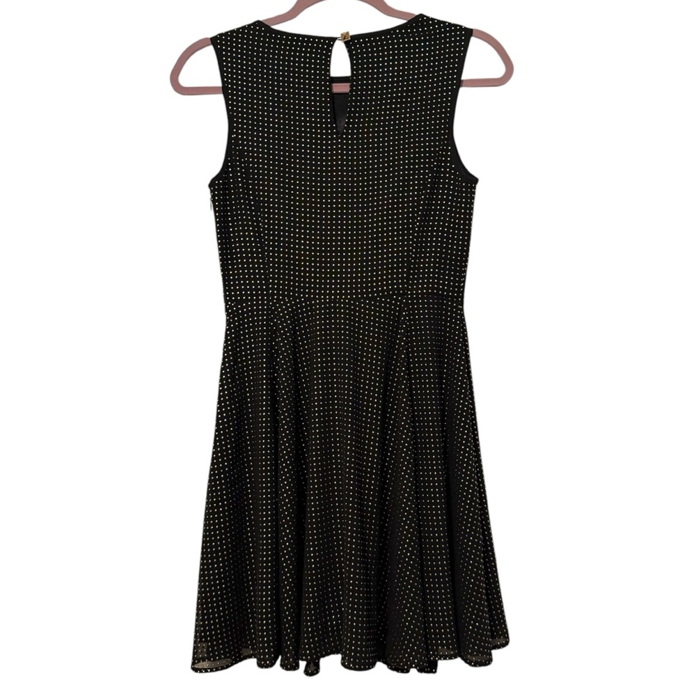 Express Gold Studded Mesh Front Fit & Flare Mini Dress Black Gold Size 2 - Picture 5 of 9